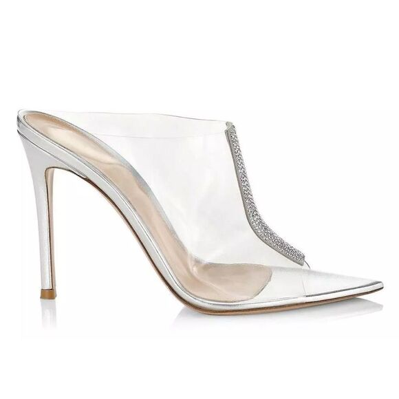 NWT Gianvito Rossi Sigma Crystal embellished PVC mules Stiletto Heels $1095 - Picture 6 of 11